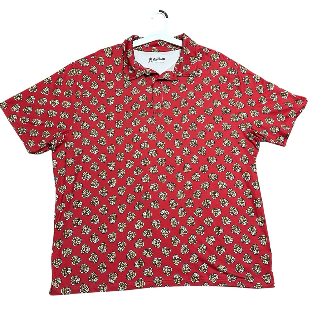 Royal & Awesome Golf Polo Shirt BEER MUGS Men's XXL Red